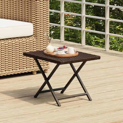 Xichuzi Klapptisch Braun 45x35x32 cm Poly Rattan, Balkontisch Klappbar, Klapptisch Balkon, Balkon Tische Klein, Outdoor Tisch, Beistelltisch Outdoor, Balcony Table