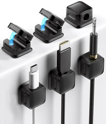 Cord Organizer Holder, 6 Pcs Magnetic Desk Cable Clips, Black | Management, Hide Phone Charging Cable Keeper, Strong Adhesive Wire Charger Holder