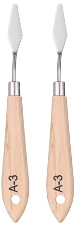 QUARKZMAN 2 Piezas Espátula de Paleta para Pintura 6.69 Hoja de Acero Inoxidable con Mango de Madera de Haya Diseño de Agujero para Mezcla de Colores en Óleo y Acrílico