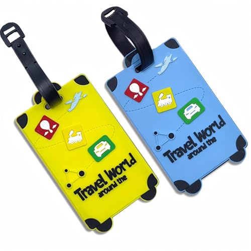 Bitcoraje Kofferanhänger, leicht Erkennbar, 2 Stück Wasserdichte Adressanhänger, Namensanhänger & Gepäckanhänger für Reisetaschen, Koffer, Rucksäcke (10,5 x 6,5 cm), Gelb & Blau