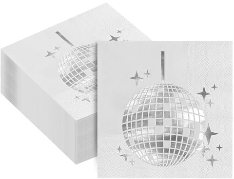 ALEGRE® Disco Decorative Napkins, 25 x 25 cm Disco Ball Decorative Napkins, Disco Party Decorations Napkin, 70s 80s Birthday Decoration Paper Napkins, Disco Ball Party Decorations (16 Pieces, Silver)