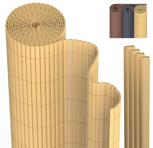 PVC Sichtschutzmatte Sichtschutzzaun 120 x 400 cm Privatsphäre Wetterfest für Garten, Balkon und Terrasse, Sichtschutz mit Strukturierte Oberfläche, Balkonumrandung mit Kabelbindern & Abdeckung