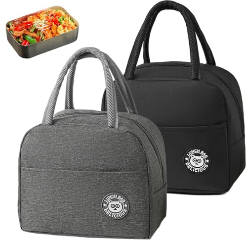 2 Pièces Sac Isotherme à Repas 7L Sac Lunch Box,Noir,Gris | Petite Glaciere Souple Isotherme avec Doublure en Feuille D'aluminium,Mini Glaciere pour Femmes Hommes et Étudiants à l’École