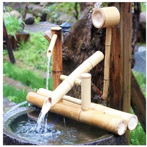 SYLUOQP Kit de la Fuente de bambú, Zen Fontana al Aire Libre en bambú con Bomba y Cuchara característica de la decoración del Agua de bambú del jardín japonés para la Fuente