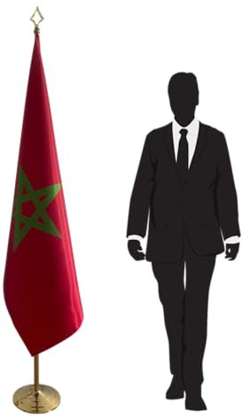 Bandera de Marruecos con mástil y pie. Bandera marroquí para escritorio. Código CN6-MA-L