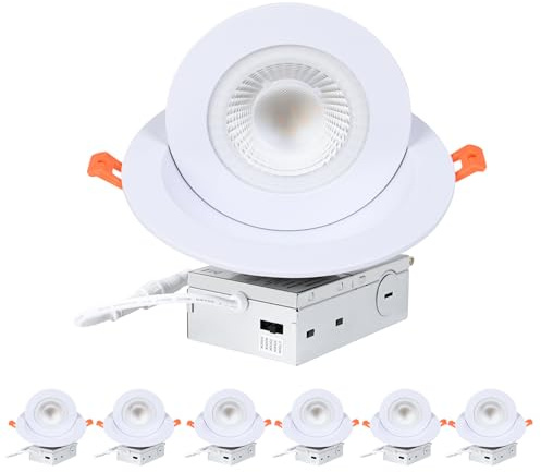 ZYC Gimbal LED Recessed Lighting - 6 Inch 5CCT 12W 360° Rotation Adjustable Eyeball Light,LED Swivel Spotlight,Directional Sloped Ceiling Light,Dimmable Canless Wafer Downlight Pack of 6 White.