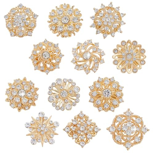 AHANDMAKER Strassbroschen Blumenbrosche Pins Glänzende Blumen Revers Abzeichen Pins Für Handwerk Verschönerung Brautstrauß als Geschenk Zur Hochzeit