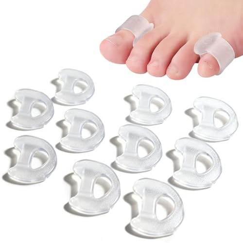 10 Pcs Gel Toe Separators, Toe Straighteners, Silicone Little Toe Spacers for Men and Women, Bunion, Bent Toes, Hammer Toe, Overlapping Toes (Clear)