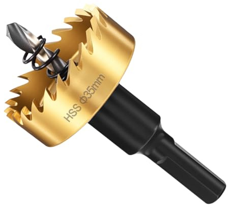 METALLIXITY Lochsägenset 35mm (1-3/8), 4241 Hochgeschwindigkeitsstahl-Lochschneider mit Zentrierbohrer, Sechskantschlüssel und Feder - für Weichmetall, Holz, Kunststoff. Gold