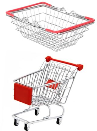 FIXOSHEE Panier D'ÉPicerie Enfants en Acier Inoxydable avec PoignéE Portable Caddie De Course pour Jeu De Simulation Et Jeu D'Imitation Panier De Jouets De Shopping pour GarçOns Et Filles