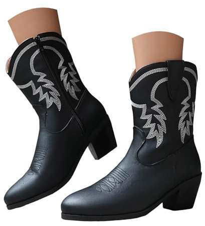 Cowboy stövlar för kvinnor breda vad knähöga stövlar kvinnor västerländsk cowboy tossor mitten av vaden broderade cowgirlskor bred passform kvinnors stövel bredd broderad mocka cowgirl stövel tjock