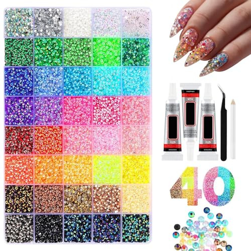 40 färger harts gelé strass för beazzling, 3 mm 3 2 000 st flatback ädelstenar för hantverk, bestickningskit med 3 st verktyg för kläder skor, nagelbok diamantkonst