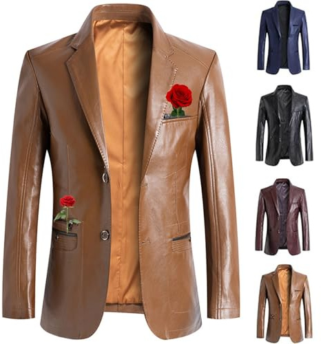 Blazer en cuir pour homme – Manteau de motard classique à revers cranté en similicuir avec poches, coupe ajustée, pour les affaires et les loisirs