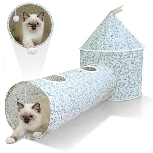 Tunnel pour Chat 3 en 1,Crinkle Tunnel avec Boule Suspendue,Pet Tunnel pour Chats Et Chiots,Tube De Tunnel Pliable,Animaux De Compagnie,Pliable,Chatons,25×94CM+45×64CM