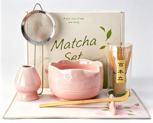 Doublewhale Matcha Set - Whisk and Bowl Kit (Matcha Set-Pink)