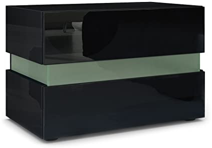 Vladon Nachttisch Flow, Made in Germany, Nachttischschrank mit Schublade Schwarz Hochglanz/Schwarz Hochglanz (60 x 45 x 39 cm)