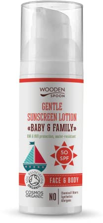Wooden Spoon Crema Solare Biologica Bambini e Famiglia SPF 50 – 100% Naturale, Zinco Invisibile, Senza Residui Bianchi, Ipoallergenica, Vegan, Resistente all’Acqua – 50 ml