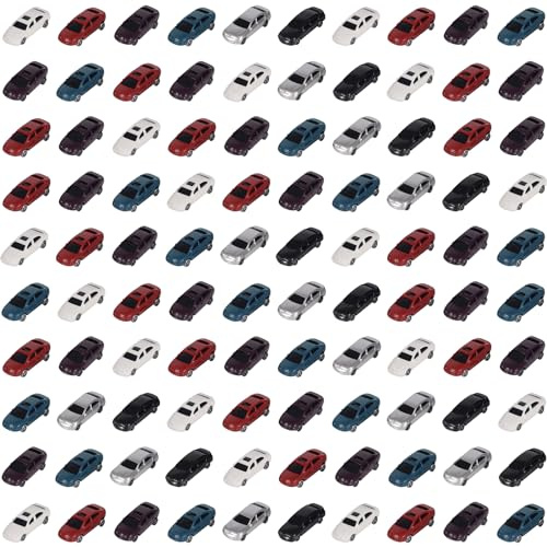 100 unidades de calibre N 1:150 a escala pintada, modelo de coches para estacionamiento, escenario, tren, diseño Diorama