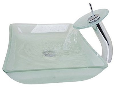 Gowe rectangulaire Lavabo en verre trempé évier avec robinet en laiton en verre givré de salle de bain Lavabo Ensemble
