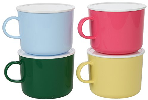 Home-X Microwave 20oz Coffee Mugs with Lids - Set of 4 Microwavable Mugs with Handle to Heat and Eat Ramen, Noodles & Soups - Set of 4 Colors Large Coffee Cup Dishwasher Safe, BPA-Free