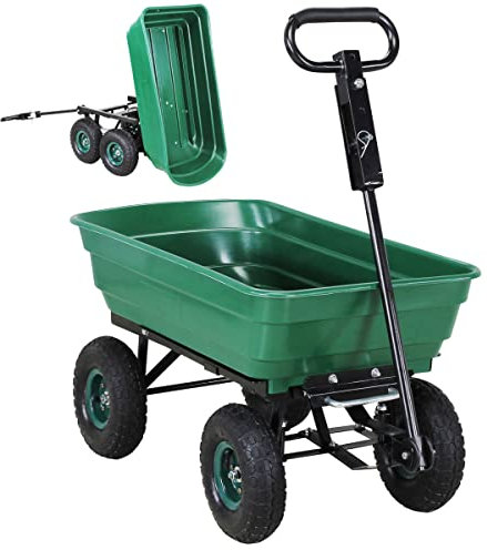 Miweba Bollerwagen Dumper | 𝟑𝟎𝟎 kg Traglast - Luftreifen - Volumen 75 L - Kippfunktion - Sackkarre - Schubkarre - Transportwagen - Kinderwagen - Handwagen - Gartenwagen - Wagen - Kippwagen (Grün)