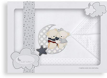 Interbaby 04179-18 Bettwäsche wiege - 100% Baumwolle - Modell: Liebender Bär, Weiss und grau, grau, 0.7 kg