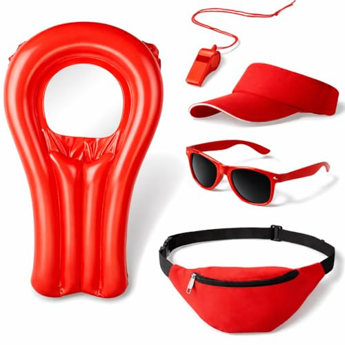 5 in 1 Lifeguard Set Fasching Kostüm Karneval Verkleidung Rettungschwimmer Bademeister Boje Rettungsring Rettungsbrett Schwimmboje wie Baywatch Herren & Damen