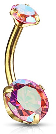 beyoutifulthings Bauch-nabelpiercing 2 Regenbogen-Effekt Zirkonia Rund 8mm Nabel-Piercing Chirurgenstahl Bananabell viele Farben Stab 1,6/10mm