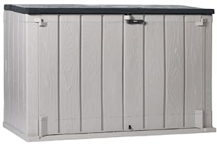 Toomax Stora Way All Weather Outdoor XL Horizontal Storage Shed Cabinet for Trash Can, Garden Tools, and Yard Equipment, Taupe Gray and Anthracite