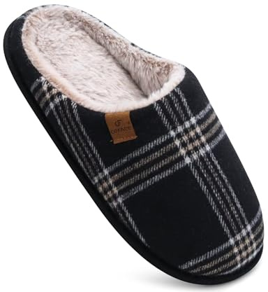 COFACE Chaussons Homme Pantoufles à Carreaux Hiver Chaussures Chaudes pour La Maison en Mousse à Mémoire de Forme, Laine en Peluche Doublée Avec Semelle en Caoutchouc Antidérapante Taille 44 Noir