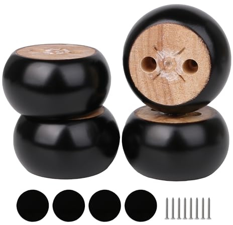 BQLZR Round Bun Couch Legs for Furniture Sofa Wood Black 40x70mm w/Feet Pad Pack of 4