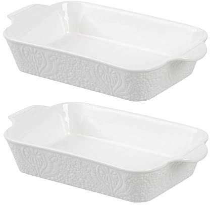 Juego de 2 fuentes de horno grabadas de porcelana blancas de 26x15 cm - LOLAhome