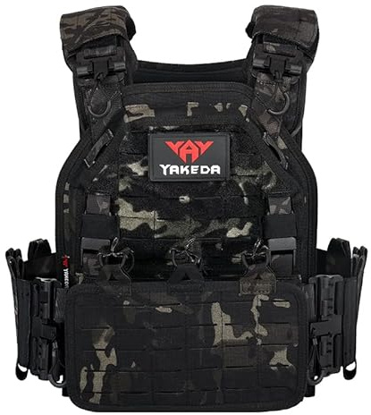 vAv YAKEDA Taktische Weste für Männer Militär 1000D Nylon Schnellverschluss Laserschneidende modulare Weste Multicam Leichte Weste (Black CP)