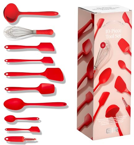 GIR: Get It Right 10-Piece Silicone Ultimate Kitchen Utensil Set – Spatulas, Ladle, Flip, Spoons, Whisk, Peeler & Spoonula – Nonstick, Non-Toxic, Heat-Resistant – Red
