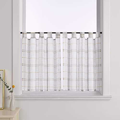 Joyswahl Leinenoptik Scheibengardine mit Kariert Design »Jill« Cáfe Gardinen Landhausstil Kurz Küchengardinen Bistrogardinen Grau HxB 60x90cm 2 Stück