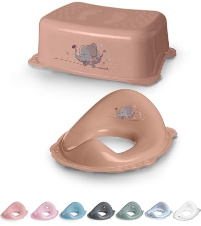 DOCARI Toilettentrainer mit Treppe als Set Pfirsich Elefant - Toilettensitz Kinder und Tritthocker Kinder - Toilettensitz Kinder mit Treppe - Toilettenaufsatz Kinder WC Sitz Kinder Hocker