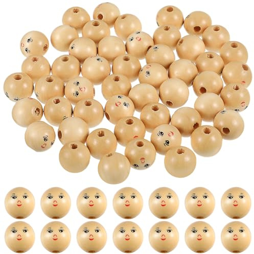 HOMSFOU 50 Stück Puppe Holzperlen Armband Perlen Holz Gesichtsholzperlen DIY Runde Holzperlen Tonperlen-Armband-kit Holz Unterlegscheiben Für DIY Kind Schüttgut Dreck