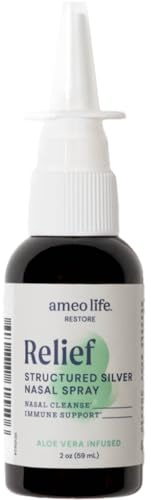 Ameo Life Aloe-Infused Colloidal Silver Nasal Spray 24 PPM - Nose Spray with Natural Ingredients for Soothing Relief of Nasal Congestion, Sinus Congestion, Mucus, & Irritation - for Daily Use (2 oz)