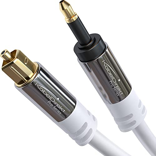 KabelDirekt – Mini-TOSLINK weiß, optisches Audiokabel mit LWL Störsignalschutz – 2m (Mini-TOSLINK auf TOSLINK, digitales Glasfaserkabel für Soundbar, Stereoanlage/Verstärker, HiFi-Geräte, S/PDIF)