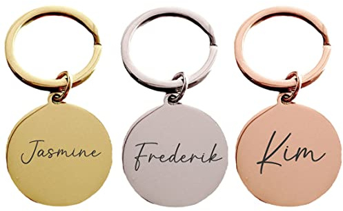 minimutz Schlüsselanhänger personalisiert mit Namen in rosegold gold silber | Runder Anhänger für Schlüssel Keychain mit Gravur Mädchen Jungen