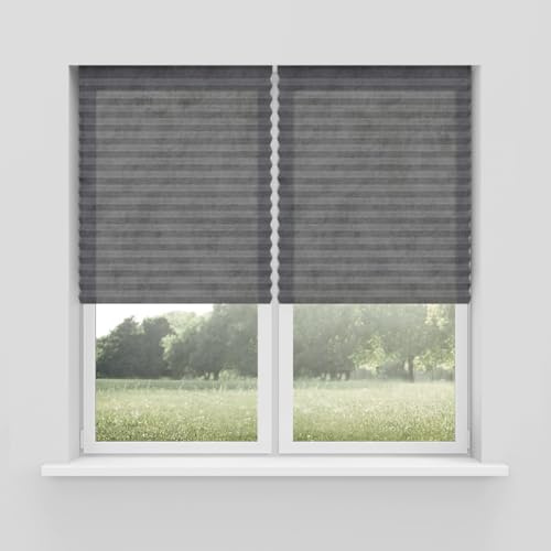Foiresoft No Tools Pleated Fabric Shades, Temporary Window Blinds, No Drilling Self Adhesive Blinds, Easy to Cut and Install, Trim at Home, Cordless Light Filtering Grey, 47in X 94in, 1Pack