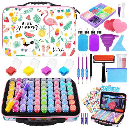 YUTUY 5D Diamond Painting Zubehör Boxen 70 Fächer,Diamant Painting Zubehör Box Organizer Aufbewahrungskoffer,Diamond Painting aufbewahrungsbox,Werkzeug Set mit Stift Trichter Stickers