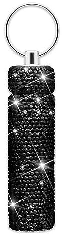 Bling Pill Box,Portable Pill Keychain Small Aluminum Pill Holder Keychain Glitter Waterproof Pill Box Travel Pill Organizers,for Vitamins, Capsules,Fish Oil, Supplements (Black)