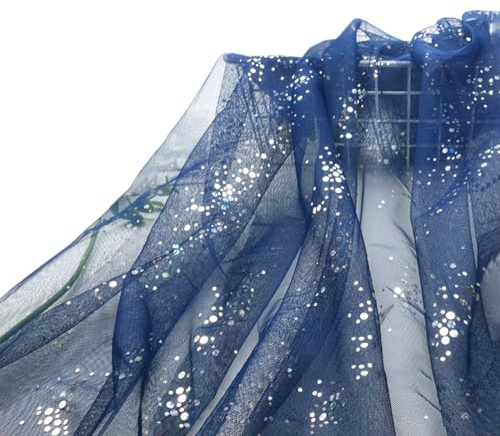 1m x 160cm Bling Glitter Tüll Meterware zum Nähen, Sparkle Tüllstoff Mash Stoffe Netzstoff Tüll Stoffe Dekostoff für Vorhänge Kleidung Gardine Tischdecken Deko Schals Hochzeit Party Deko,Navy blau