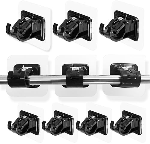 10 Pezzi Staffa Autoadesiva per Asta Tende Supporti, Ganci per Tende Senza Bucare Trasparente, Supporti Asta Tende, Tende Finestre PVC Staffe Autoadesive, per Soggiorno, Bagno, Camera da Letto (nero).