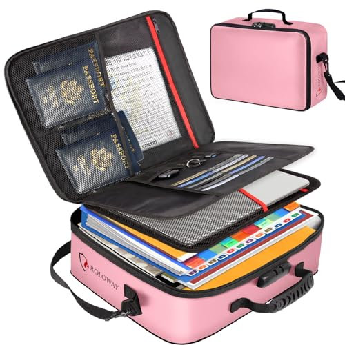 ROLOWAY Feuerfeste Dokumententasche mit Schloss (43,2 x 30 x 12,7 cm), feuerfester Dokumentensafe, feuerfeste Tasche für Dokumenten-Organizer, feuerfeste Dokumentenbox für wichtige