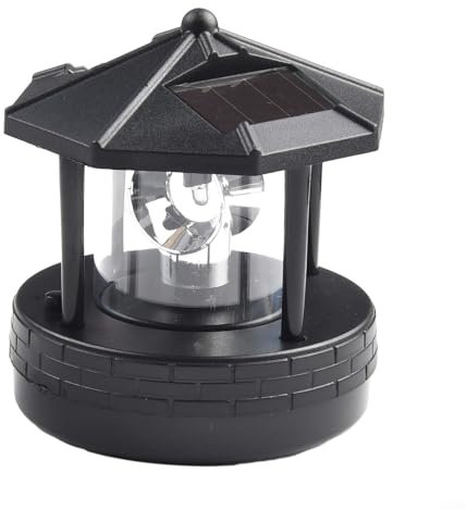 Solarbetriebener Leuchtturm, wasserdichte LED-Miniatur-Gartenleuchte, dekorativ für Außenbereich, Rasen, Terrasse, Hof, Heimdekoration (schwarz)