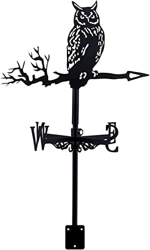 Windfahne Wetterfahne aus Metall für Dach, Garten, Hof, Wetterfahne, Metall, Eule, Dekoration, Wetterfahne, Dachmontage für Schuppen, Windrichtungsanzeige