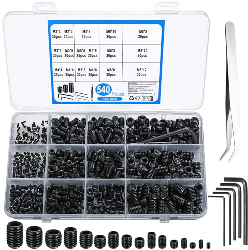 540 Pcs Grub Screw Assortment Set, Hex Socket Head Set Screws, alloy steel Threaded Fasteners for Door Handles, Lights, M2/M3/M4/M5/M6/M8