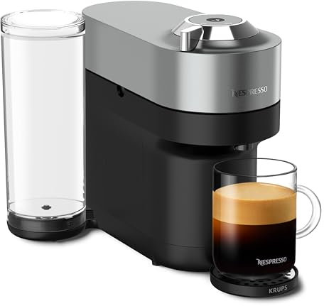 Nespresso Krups Vertuo Pop Plus Kaffeekapselmaschine, Wassertankkapazität 1,1 l, sehr kompaktes Design mit nur 26,5 cm Höhe, One-Touch-System, 4 Tassengrößen, Titan, XN930T